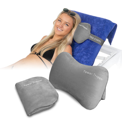 A Pebble Grey Color Inflatable Beach Pillow Towel Trapper